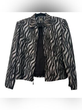 VTG Town & Travel Zip Zebra Print Jacket | SZ Small | Black and Metallic Silver